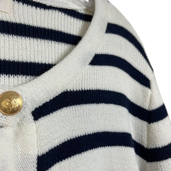 Jessica Simpson Striped Cropped Cardigan Sweater Nautical Buttons Pockets L - Picture 3 of 8
